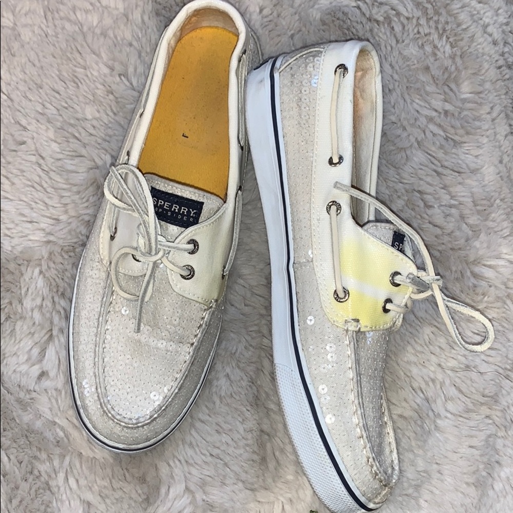 Sperry White Sequin Boat Shoes 11m
